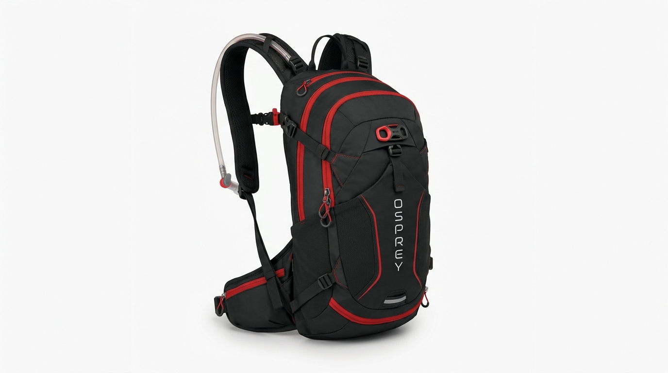 Mountain biker riding singletrack with a low-profile hydration pack