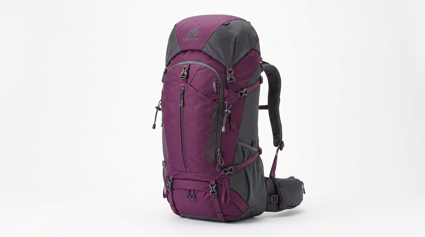 Woman hiker buckling the hipbelt of a backpacking pack on a forest trail